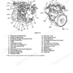 Yanmar EA2400, 3TNV72-YUKS engine component identification diagram showing major parts with numbered list.