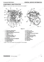 yanmar-ea2400-diesel-tractor-technical-manual-0btnv-u00300-exploded-view-57.webp Yanmar EA2400, 3TNV72-YUKS engine component identification diagram showing major parts with numbered list.