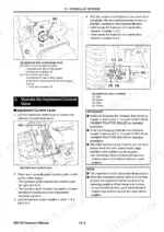 Yanmar EB3100 hydraulic system manual showing flow control knob, implement control lever, and color-coded quick couplers.