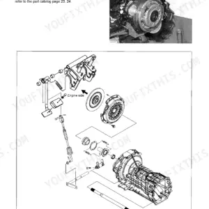 Yanmar EF-312T, EF-352T exploded view diagram of the clutch housing, release bearing, and pedal assembly components.