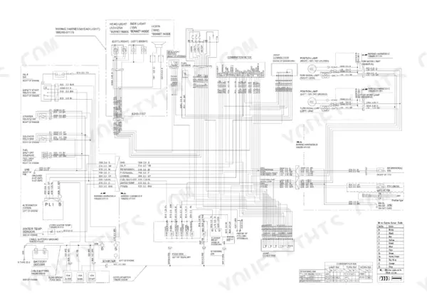 Yanmar EF-312T, EF-352T wiring diagram showing electrical harness, fuse box, starter, alternator, and combination switch.
