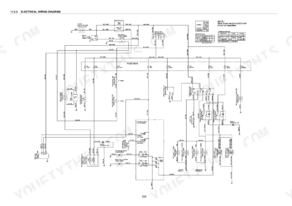Yanmar EF-494T electrical wiring diagram showing fuse box, battery, starter, lighting, and instrument panel circuits.