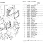 Yanmar EF227E, EF230E, EF233E engine accessories exploded view diagram and parts list for radiator and cooling system.