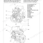 Yanmar EF227H/230H/233H/235H engine component diagram showing intake manifold, fuel pump, alternator, and starter parts.