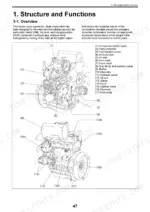 Yanmar EF227H/230H/233H/235H engine component diagram showing intake manifold, fuel pump, alternator, and starter parts.