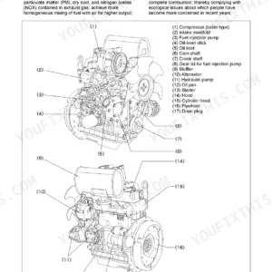 Yanmar EF227H/230H/233H/235H engine component diagram showing intake manifold, fuel pump, alternator, and starter parts.
