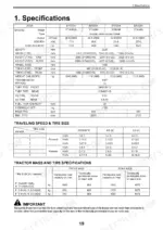 Yanmar EF227H/230H/233H/235H tractor specifications table, traveling speed, tire size, and axle mass load capacity data.