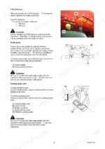 yanmar-ef393t-diesel-tractor-operator-manual-0a041-enxxxx-operations-29.webp Yanmar EF393T operator manual page showing PTO shift lever, brake pedal operation, and parking brake lever engagement diagrams.