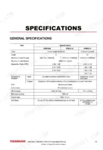 Yanmar KMH marine gear general specifications table including torque, reduction ratios, and oil capacity.