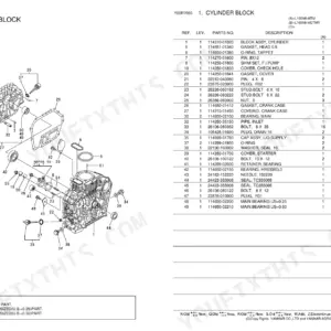 Yanmar L100N6-MTM, L100N6-METMR cylinder block exploded view diagram and parts list with reference numbers and descriptions.