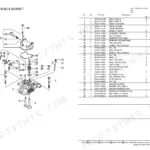 Yanmar L100V, YANMAR L100V, L100V1NJ1F2CAAN exploded view diagram and parts list for cylinder head and bonnet assembly.