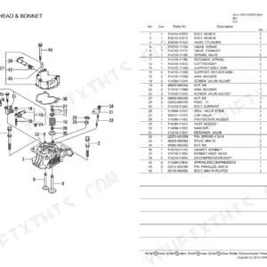 Yanmar L100V, YANMAR L100V, L100V1NJ1F2CAAN exploded view diagram and parts list for cylinder head and bonnet assembly.