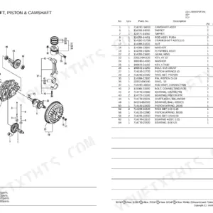 Yanmar L48N6CF1F7AA, VIBRATING MACHINE exploded view of crankshaft, piston, and camshaft with parts list table.