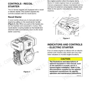 Yanmar L48V, L70V, L100V, LV series manual showing recoil starter, decompression lever diagrams, and engine controls.