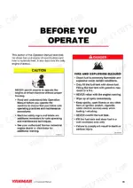 yanmar-l48v-l70v-l100v-industrial-engines-operator-manual-0alv00-u0000-operations-41.webp Yanmar L48V, L70V, L100V, LV series operation manual page showing safety precautions for fuel handling and operation.