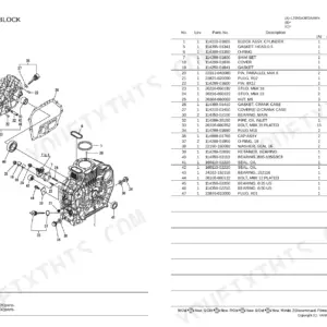 Yanmar L70N5AJ8T2AAWK, VIBRATING MACHINE cylinder block exploded view diagram and parts list with reference numbers.