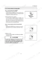 Yanmar LB446H, LFRLB446H0 operations manual showing handle steering and parking brake pedal procedures.