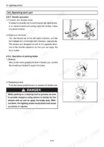 yanmar-lb446hb-1-lb446h-1-lighting-tower-operator-manual-no-1-9900330-00-operations-38.webp Yanmar LB446HB-1, LB446H-1 manual page showing handle steering operation and parking brake engagement procedures.