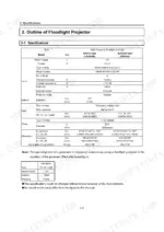 Yanmar LB446HB, LB446H, LB446HB/H technical specifications table for floodlight projector, lamp, mast, and fan motor.