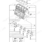 Yanmar 4TNV88-BPTB1, P-TB250EAC, TB250 exploded view of cylinder block, main bearings, and head gasket.