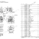 Yanmar S165R engine and engine controls exploded view diagram and parts list with speed specifications table.