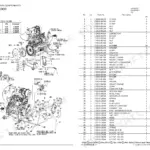 Yanmar S190R, S220R engine exploded view diagram and parts list for engine speed specifications and components.