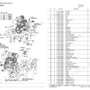 Yanmar S190R, S220R engine exploded view diagram and parts list for engine speed specifications and components.