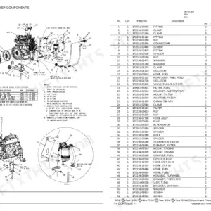 Yanmar S190R engine exploded view diagram and parts list for fuel system, alternator, and flywheel housing components.