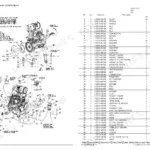 Yanmar S270V-1 engine exploded view diagram and parts list for main loader components including mounts, hoses, and brackets.