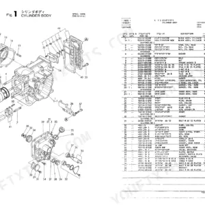 Yanmar SSA50C-GT exploded view of cylinder body components with corresponding parts list and reference numbers.