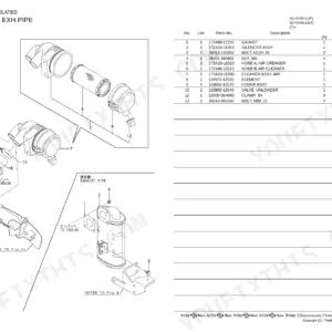 Yanmar SV08-1 (JP), SV08-1 (EX), 2TE67L-BV suction and exhaust pipe exploded view parts diagram and list.