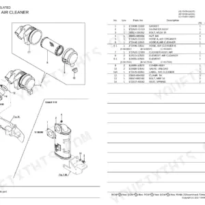 Yanmar SV08-1A exploded view of muffler and air cleaner assembly with corresponding parts list and reference numbers.
