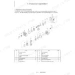 Yanmar SV08-1A hydraulic pump exploded view diagram and parts list including gears, seals, and housing components.