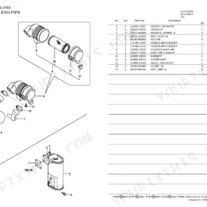Yanmar SV08 (JP), SV08 (EX), SV08, 2TNE68-EBVA exploded view of suction pipe and exhaust pipe parts list.