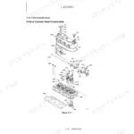Yanmar SV100-1 engine exploded view diagram showing 4-valve cylinder head components, valves, springs, and rocker arm assembly.