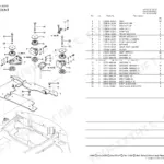 Yanmar SV100-2B exploded view diagram and parts list for engine mount components, including bolts, brackets, and washers.
