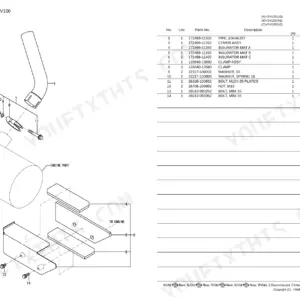 Yanmar SV100, 4TNV98T-SBV muffler exploded view diagram and parts list including exhaust pipe, insulators, and hardware.