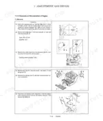 yanmar-sv20-excavator-service-manual-procedures-207.webp Yanmar SV20 engine removal procedure, showing hydraulic oil and cooling water drain, panel removal, and battery disconnection.