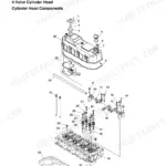 Yanmar SV60-A engine cylinder head exploded view showing valve train components, rocker arms, and head gasket.