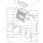 Yanmar TB016, 3TNV70-STB exploded view of engine cylinder block, main bearings, and crankshaft caps assembly.