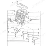 Yanmar TB135 3TNV88-QTB2, TB135, 3TNV88-QTB2 exploded view diagram of the engine cylinder block and main bearings.