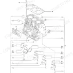 Yanmar TB138FR, 3TNV88-XTBZ exploded view of cylinder block, main bearings, and head gasket components.