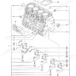 Yanmar TB145 4TNV88-QTB exploded view of engine cylinder block assembly.