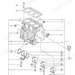 Yanmar TB28FR 3TNE82A-ETBZ exploded view diagram of the engine cylinder block, main bearings, and mounting bolts.