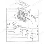 Yanmar TB2OR/23R, 3TNV76-XTB, TB20R/23R exploded view diagram of the engine cylinder block and main bearing assembly.