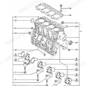Yanmar 4TNE98-TB exploded view of cylinder block.