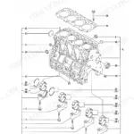 Yanmar 4TNE98-TBL exploded view diagram of the engine cylinder block and main bearings.