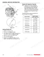 yanmar-tnv-series-industrial-engines-service-manual-0btnv0-u0100-fluid-capacities-48.webp Yanmar TNV series, 2TNV70, 3TNV70, 3TNV76 engine oil capacity table and oil filling procedure diagram.
