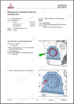 yanmar-v120-wheel-loader-service-manual-exploded-view-178.webp Yanmar V120 service manual: procedure for replacing the crankshaft sealing ring on the flywheel side with tool list.