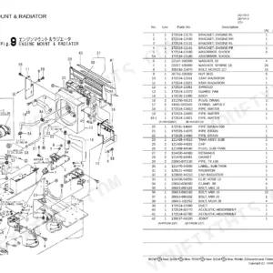 Yanmar V3-3 / V4-3 Wheel Loader exploded view diagram and parts list for engine mount and radiator